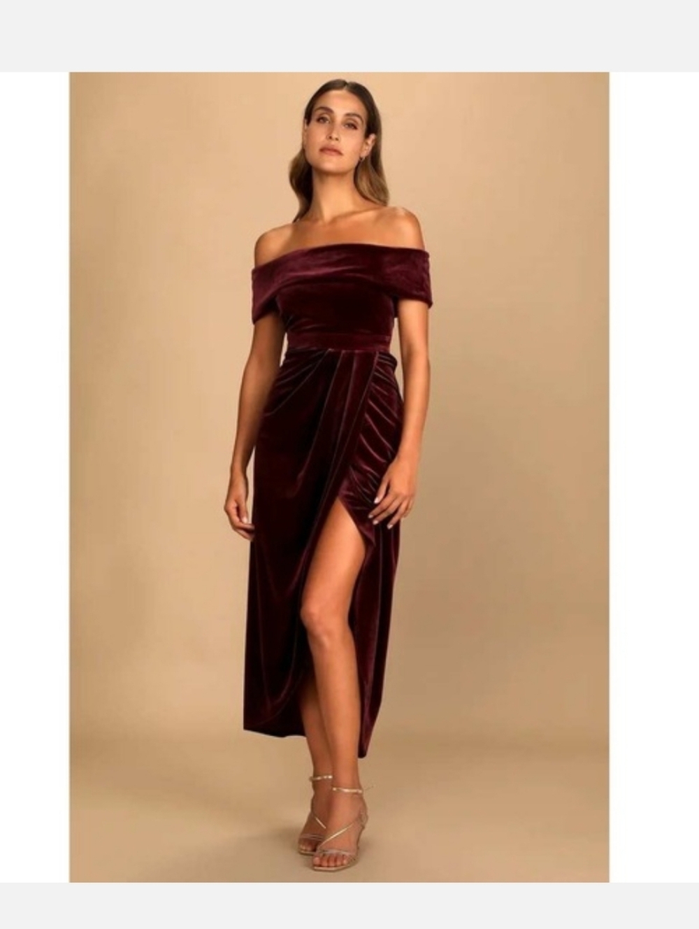 Lulus I'm Enchanted Burgundy Velvet Off-the-Shoulder Maxi Dress large